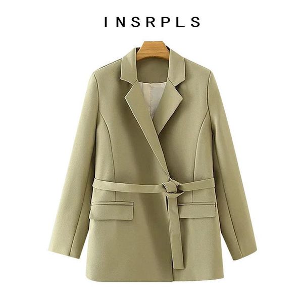 women fashion with belt loose blazer coat vintage long sleeve pockets female outerwear chic women's suits & blazers, White;black
women fashion with belt loose blazer coat vintage long sleeve pockets female outerwear chic women's suits & blazers, White;black
