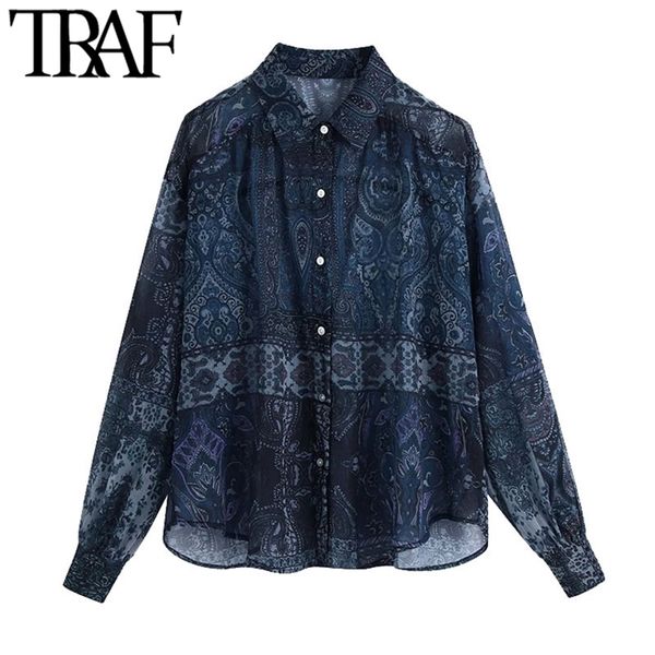 women fashion semi-sheer paisley print oversized blouses vintage long sleeve button-up female shirts chic 210507, White
women fashion semi-sheer paisley print oversized blouses vintage long sleeve button-up female shirts chic 210507, White