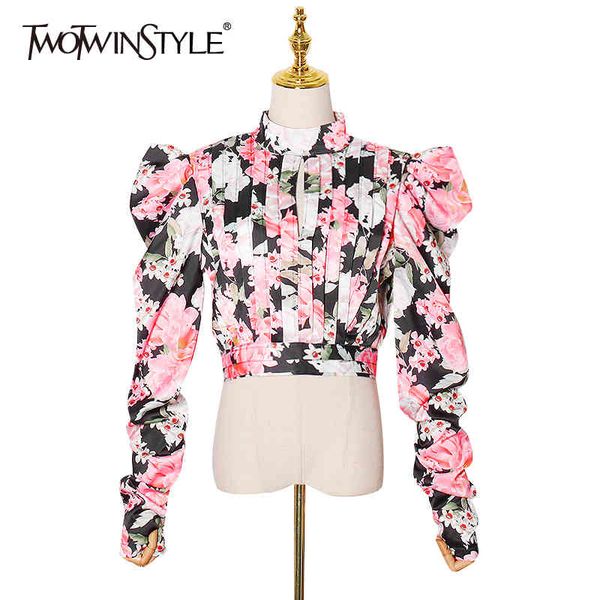 twotwinstyle printed hit color short blouse for women stand collar puff long sleeve ruched shirt female fashion clothing 210517, White
twotwinstyle printed hit color short blouse for women stand collar puff long sleeve ruched shirt female fashion clothing 210517, White