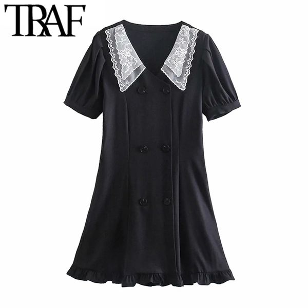women sweet fashion with lace ruffled mini dress vintage puff sleeves button-up female dresses vestidos mujer 210507, Black;gray
women sweet fashion with lace ruffled mini dress vintage puff sleeves button-up female dresses vestidos mujer 210507, Black;gray
