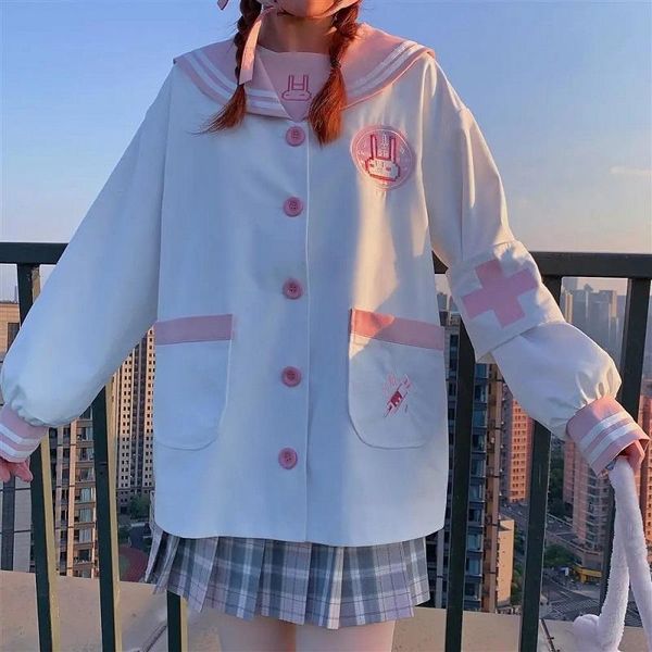 women's jackets japanese jk uniform embroidered jacket girl preppy style sweet loose cardigan harajuku navy collar outerwear, Black;brown
women's jackets japanese jk uniform embroidered jacket girl preppy style sweet loose cardigan harajuku navy collar outerwear, Black;brown
