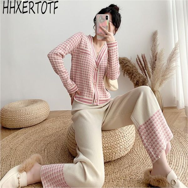 women's tracksuits autumn winter women knit houndstooth cardigan sweater coat+ high waist wide leg pants sets, Gray
women's tracksuits autumn winter women knit houndstooth cardigan sweater coat+ high waist wide leg pants sets, Gray