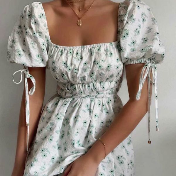 2021 summer sweet floral green woman thin cotton square neck ribbons mini dress girls korean puff manga, Black;gray
2021 summer sweet floral green woman thin cotton square neck ribbons mini dress girls korean puff manga, Black;gray