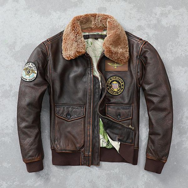 men's leather & faux vintage distressed men jacket quilted fur collar 100% calfskin flight man winter coat, Black
men's leather & faux vintage distressed men jacket quilted fur collar 100% calfskin flight man winter coat, Black