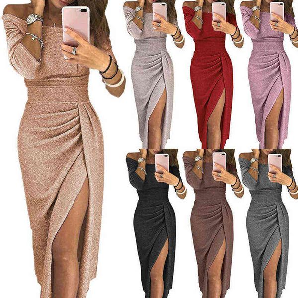 2021 lady evening party dresses off shoulder high waist long dress elegant club vestidos spring summer solid women's tunic g1223, Black;gray
2021 lady evening party dresses off shoulder high waist long dress elegant club vestidos spring summer solid women's tunic g1223, Black;gray