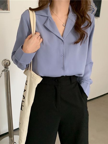 women's blouses & shirts primavera e outono novo estilo com decote em v camisa de mangas compridas simples blusa feminina 2x99, White
women's blouses & shirts primavera e outono novo estilo com decote em v camisa de mangas compridas simples blusa feminina 2x99, White