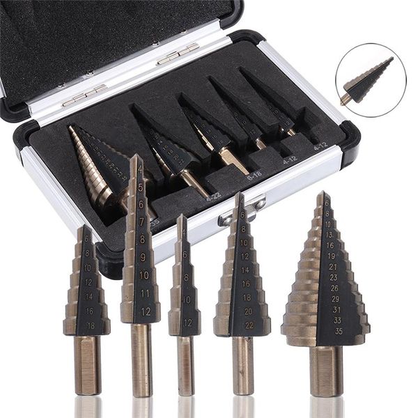 professional drill bits 5pcs 4-35mm hss 4241 step bit set multiple hole metric size with aluminum case for metal, wood, plastic drilling
professional drill bits 5pcs 4-35mm hss 4241 step bit set multiple hole metric size with aluminum case for metal, wood, plastic drilling