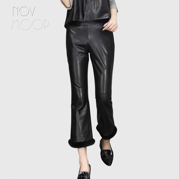 women's pants & capris novmoop fashion style women spring autumn sheepskin genuine leather flare with real leg opening pantalones l, Black;white
women's pants & capris novmoop fashion style women spring autumn sheepskin genuine leather flare with real leg opening pantalones l, Black;white
