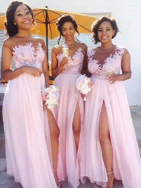 bridesmaid dress pink chiffon dresses lace a-line v neck split side for wedding party, White;pink
bridesmaid dress pink chiffon dresses lace a-line v neck split side for wedding party, White;pink