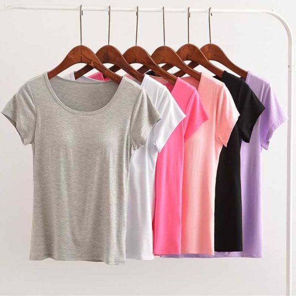 women's modal with bra pad cup pajamas underwear round neck solid color short-sleeved t-shirt female casual bottoming shirt, White
women's modal with bra pad cup pajamas underwear round neck solid color short-sleeved t-shirt female casual bottoming shirt, White