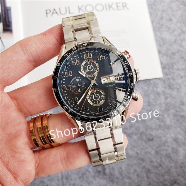 wristwatches luxury men automatic mechanical watch double calendar clock silver steel black ceramic bezel sapphire gradient chronograph, Slivery;brown
wristwatches luxury men automatic mechanical watch double calendar clock silver steel black ceramic bezel sapphire gradient chronograph, Slivery;brown