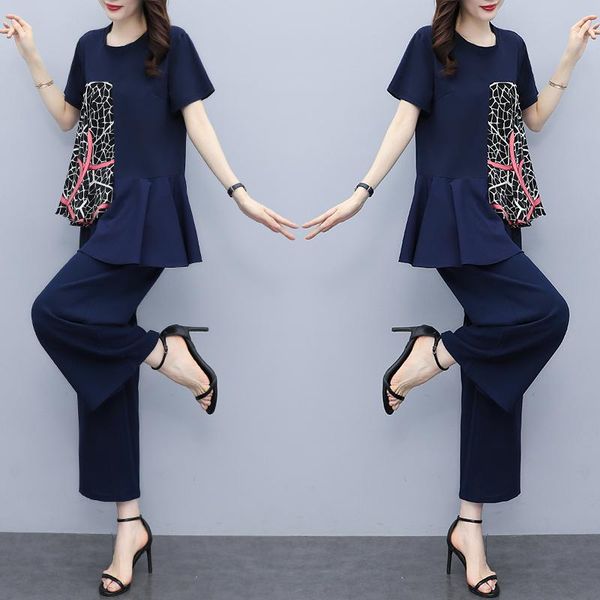 summer large size casual two piece set and pants loose wide leg ensemble femme deux pieces costumes for women women's, White
summer large size casual two piece set and pants loose wide leg ensemble femme deux pieces costumes for women women's, White