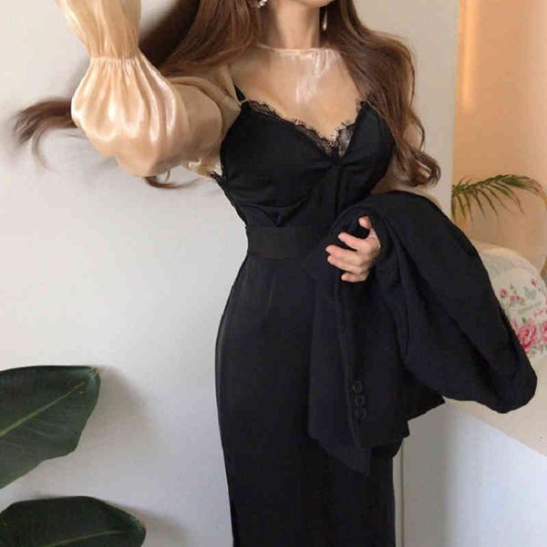 dresses korean chic women's two-piece set autumn round neck luster chiffon lantern sleeve shirt + lace ee stitching sling, White
dresses korean chic women's two-piece set autumn round neck luster chiffon lantern sleeve shirt + lace ee stitching sling, White