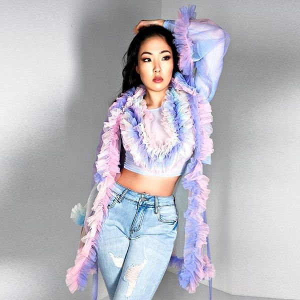 women's swimwear 2021 blusas candy rainbow women short with see thru long sleeves o-neck ruffles tutu blouses, White;black
women's swimwear 2021 blusas candy rainbow women short with see thru long sleeves o-neck ruffles tutu blouses, White;black