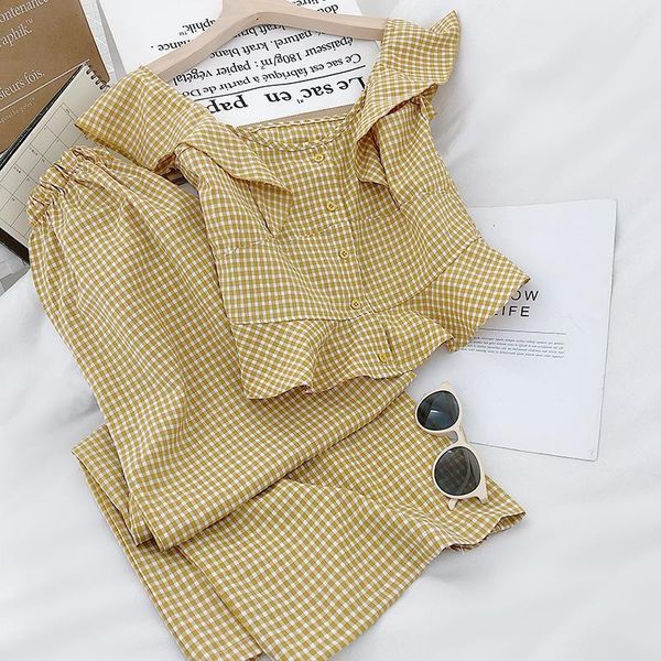 summer ladies plaid suit fashion casual blouse + high waist wide leg loose pants two pieces set z135 piece dress, White
summer ladies plaid suit fashion casual blouse + high waist wide leg loose pants two pieces set z135 piece dress, White