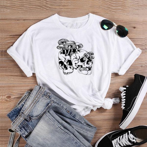 women's t-shirt mushrooms coming out of the skull gothic art women 100% cotton funny graphic street style fashion tee tshirt, White
women's t-shirt mushrooms coming out of the skull gothic art women 100% cotton funny graphic street style fashion tee tshirt, White