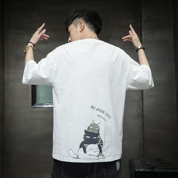 t shirt relaxed fashion brand 2021 men's short sleeve summer casual round neck, White;black
t shirt relaxed fashion brand 2021 men's short sleeve summer casual round neck, White;black