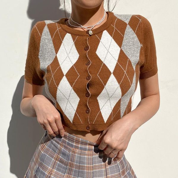 women fashion button down crop short sleeve crew neck argyle print rib knitted t-shirts 2021 summer female casual tees women's t-s, White
women fashion button down crop short sleeve crew neck argyle print rib knitted t-shirts 2021 summer female casual tees women's t-s, White