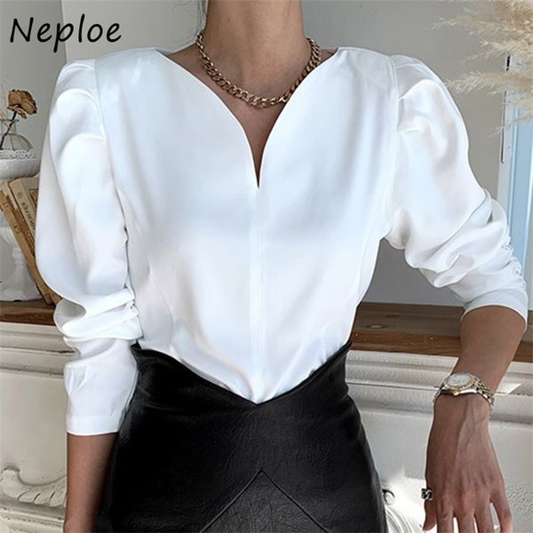 v neck puff long sleeve pullover blouse women spring solid work style ol blusas korean simple shirt feminino 210422, White
v neck puff long sleeve pullover blouse women spring solid work style ol blusas korean simple shirt feminino 210422, White
