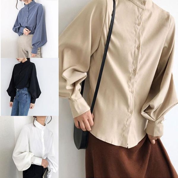 women's blouses & shirts women vintage big lantern sleeves blouse stand collar button down office lady autumn brushed solid color casua, White
women's blouses & shirts women vintage big lantern sleeves blouse stand collar button down office lady autumn brushed solid color casua, White
