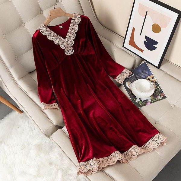 autumn nightgown velour nightdresss women sleepwear lace trim sleep dress velvet nightwear casual home, Black;red
autumn nightgown velour nightdresss women sleepwear lace trim sleep dress velvet nightwear casual home, Black;red