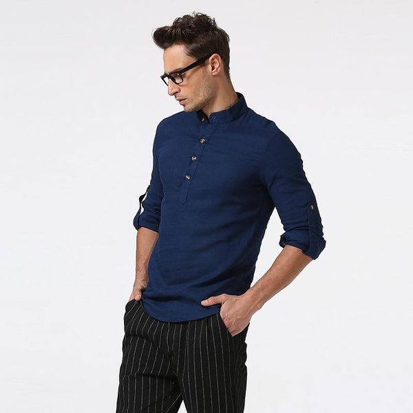 men's casual shirts 2021 fashion european size solid color shirt long-sleeved stand-up collar cotton linen camisas para hombre, White;black
men's casual shirts 2021 fashion european size solid color shirt long-sleeved stand-up collar cotton linen camisas para hombre, White;black