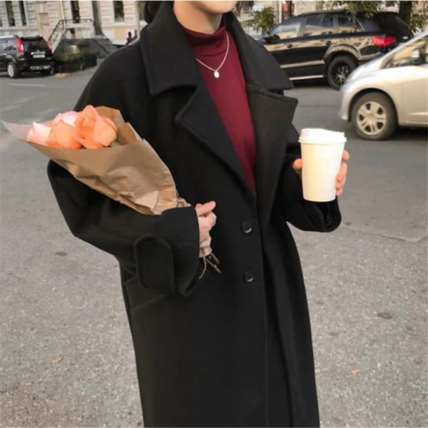 women's wool & blends 2021 autumn winter woolen coat women korean plus size black wild jacket female fashion long loose ladies overcoat
women's wool & blends 2021 autumn winter woolen coat women korean plus size black wild jacket female fashion long loose ladies overcoat