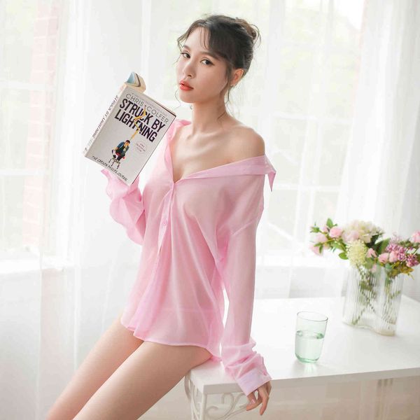 pajamas suit perspective shirt chiffon fun underwear women's uniform temptation clothing, Black;white
pajamas suit perspective shirt chiffon fun underwear women's uniform temptation clothing, Black;white
