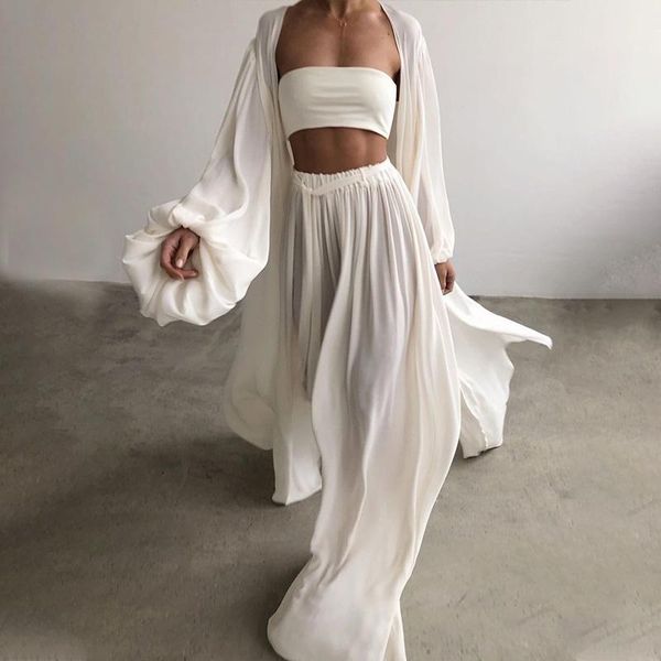 women's two piece pants spring soft women three set fashion wrap cardigan + high waist suit female casual simple tracksuit summer, White
women's two piece pants spring soft women three set fashion wrap cardigan + high waist suit female casual simple tracksuit summer, White