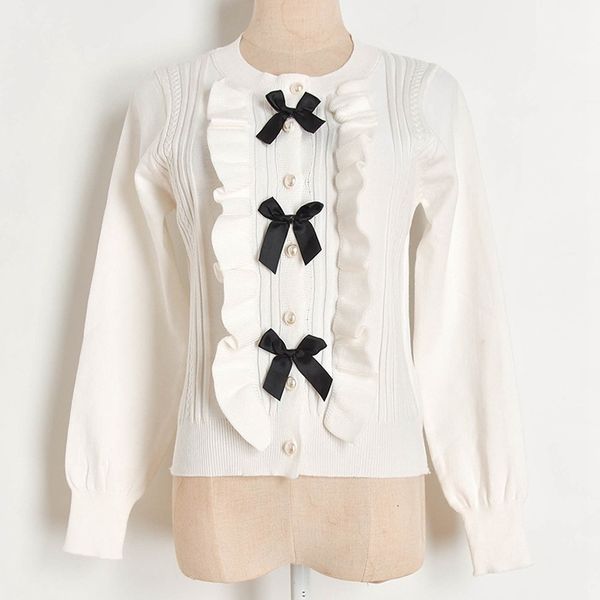 women's sweaters 2021 spring arrival ruffles bow pearls buttons cardigan women short knitted sweater modis black white p4k6, White;black
women's sweaters 2021 spring arrival ruffles bow pearls buttons cardigan women short knitted sweater modis black white p4k6, White;black