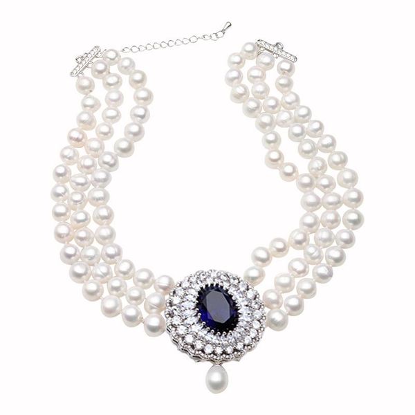 chokers habitoo luxury 3row 8-9mm natual white pearl bead necklace for women blue ruby cubic zircon egg shape acc choker fashion jewelry, Golden;silver
chokers habitoo luxury 3row 8-9mm natual white pearl bead necklace for women blue ruby cubic zircon egg shape acc choker fashion jewelry, Golden;silver