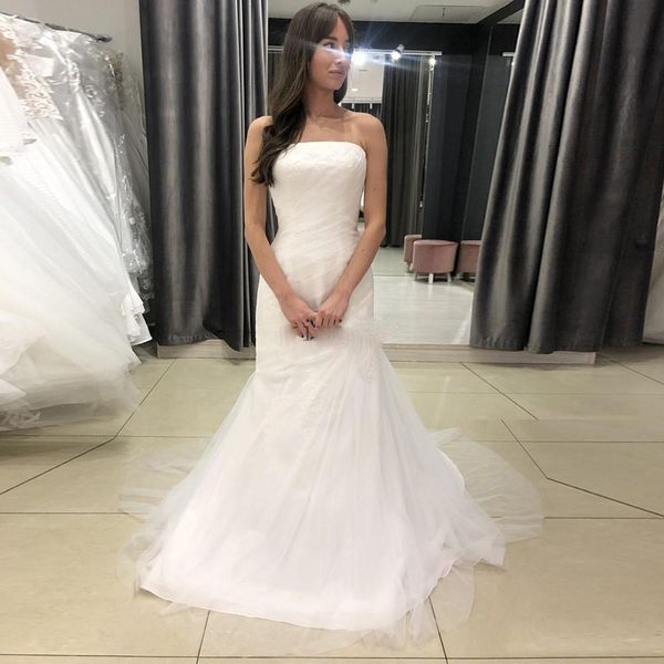 vintage strapless mermaid wedding dresses bridal gowns sweep train lace-up back tulle plus size vestidos de novia, White
vintage strapless mermaid wedding dresses bridal gowns sweep train lace-up back tulle plus size vestidos de novia, White