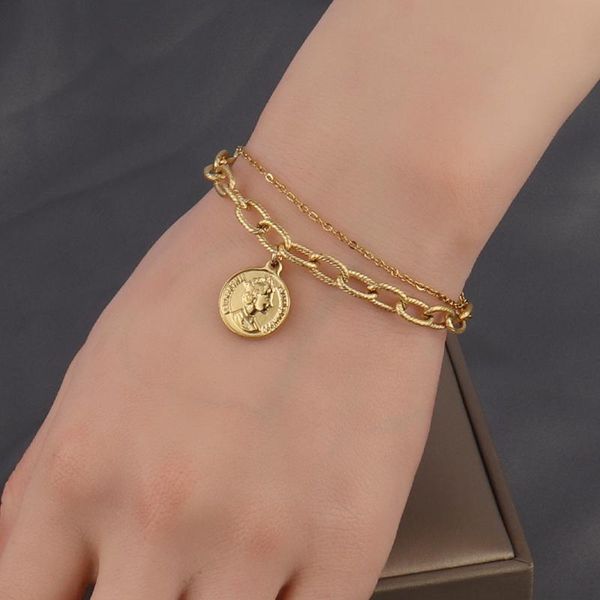 link, chain punk stainless steel bracelet for women coin pendant thick charm bracelets party jewelry gift friends, Black
link, chain punk stainless steel bracelet for women coin pendant thick charm bracelets party jewelry gift friends, Black