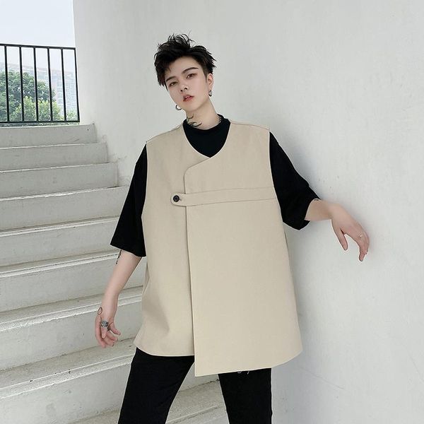 men asymmetry sleeveless vest coat male japan streetwear fashion solid color jacket outerwear men's vests, Black;white
men asymmetry sleeveless vest coat male japan streetwear fashion solid color jacket outerwear men's vests, Black;white