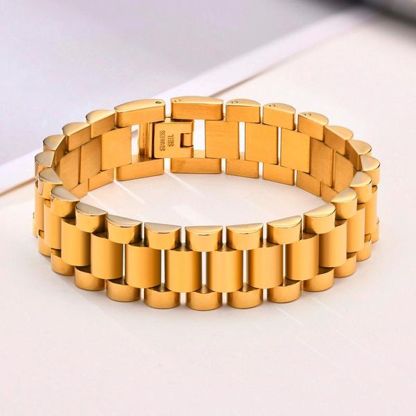 link, chain simple 15/18mm wide watchband bracelets for women,gold tone stainless steel chunky wristband bangles female jewelry, Black
link, chain simple 15/18mm wide watchband bracelets for women,gold tone stainless steel chunky wristband bangles female jewelry, Black