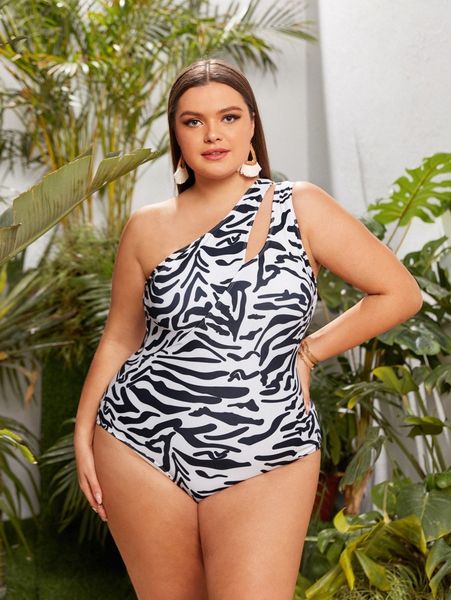 plus zebra stripe one shoulder one piece swimsuit e08v#, Black
plus zebra stripe one shoulder one piece swimsuit e08v#, Black