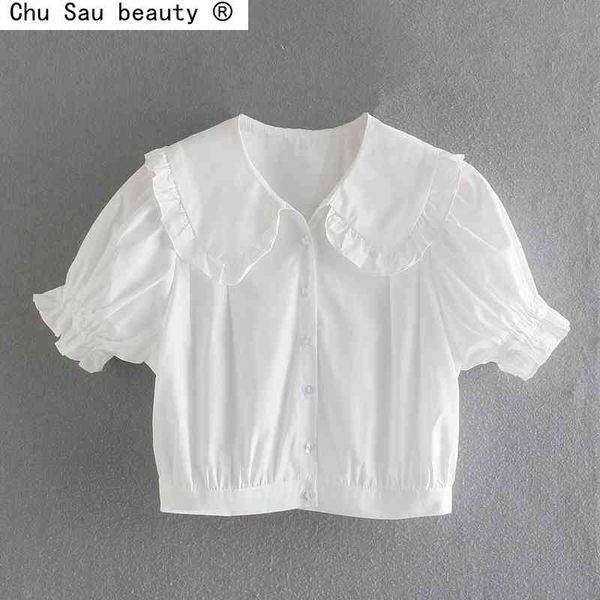 french puff sleeve peter pan collar summer solid color loose single-breasted lapel short shirt female chic 210514, White
french puff sleeve peter pan collar summer solid color loose single-breasted lapel short shirt female chic 210514, White