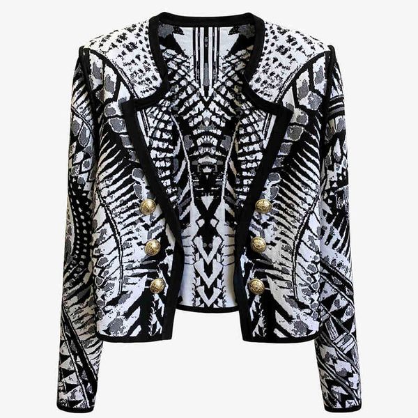 high street est designer jacket women's lion buttons zebra jacquard knit short 210521, Black;brown
high street est designer jacket women's lion buttons zebra jacquard knit short 210521, Black;brown