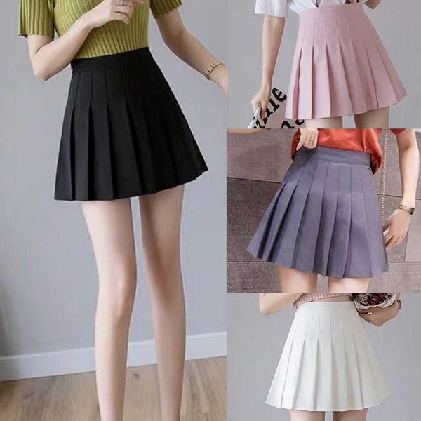 women pleated skirt summer high waist chic a line ladies pink mini skirt korean zipper preppy style girls dance skirt drop y0824, Black
women pleated skirt summer high waist chic a line ladies pink mini skirt korean zipper preppy style girls dance skirt drop y0824, Black