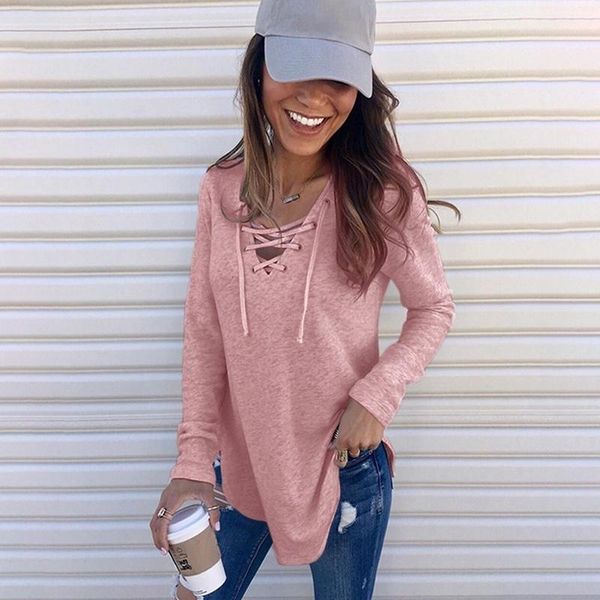women's t-shirt solid color v-neck tied bandwidth loose tshirt spring long sleeve women t shirts casual ladies section female clothing, White
women's t-shirt solid color v-neck tied bandwidth loose tshirt spring long sleeve women t shirts casual ladies section female clothing, White