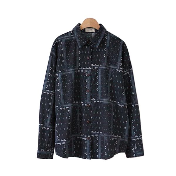 women turn down collar print shirt long sleeve boho light blue navy spring b0696 210514, White
women turn down collar print shirt long sleeve boho light blue navy spring b0696 210514, White