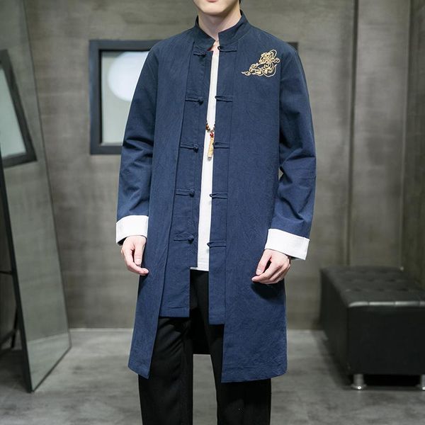 men's trench coats fashion men chinese style linen embroidery dragon kimono jacket long coat, Tan;black
men's trench coats fashion men chinese style linen embroidery dragon kimono jacket long coat, Tan;black