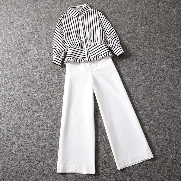 wide leg pant sets 2021 summer striped chiffon shirts and white office lady elegant women's tracksuits, Gray
wide leg pant sets 2021 summer striped chiffon shirts and white office lady elegant women's tracksuits, Gray