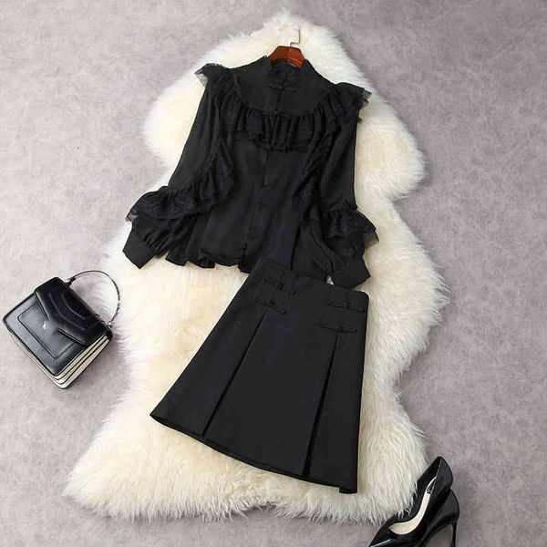 two piece dress spring long sleeve round neck black pure color lace panelled blouse + buttons mini short skirt suits 2 s set lm1111922 9lc9, White
two piece dress spring long sleeve round neck black pure color lace panelled blouse + buttons mini short skirt suits 2 s set lm1111922 9lc9, White