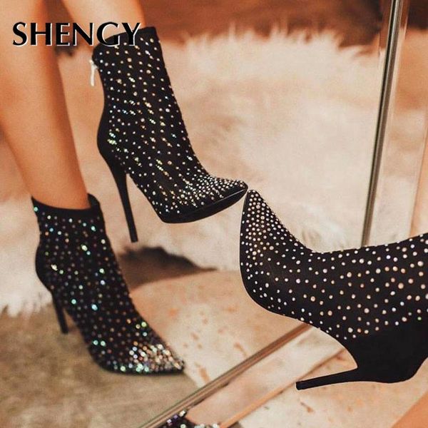 dress shoes 2021 shengy crystal casual style 11.5cm thin heels boots pointed toe handsome bling women's high, Black
dress shoes 2021 shengy crystal casual style 11.5cm thin heels boots pointed toe handsome bling women's high, Black