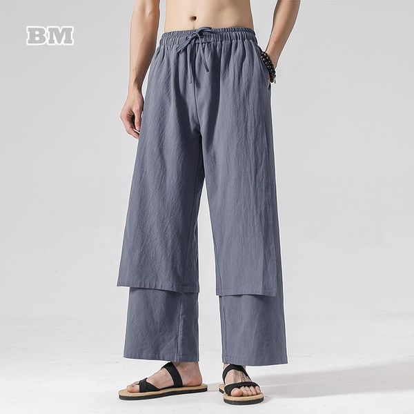men's pants 2021 improved ancient style hanfu linen summer chinese fake two piece casual trousers harajuku wide-leg men, Black
men's pants 2021 improved ancient style hanfu linen summer chinese fake two piece casual trousers harajuku wide-leg men, Black