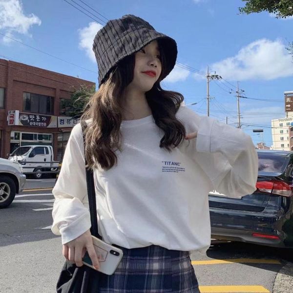 women's t-shirt 2021 autumn korean simple loose street shooting wild letter printing long-sleeved t-shirts bottoming fashion, White
women's t-shirt 2021 autumn korean simple loose street shooting wild letter printing long-sleeved t-shirts bottoming fashion, White