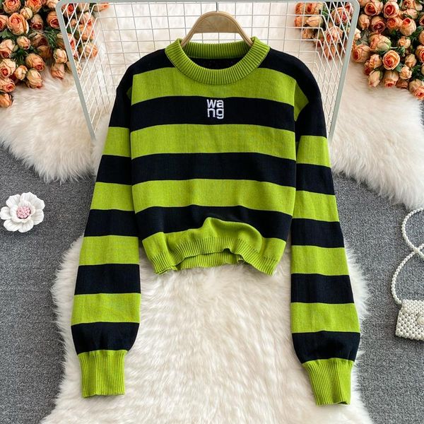 women's sweaters striped sweater green cropped crop knitted woman pull femme korean pullover long sleeve jumper winter clothes women, White;black
women's sweaters striped sweater green cropped crop knitted woman pull femme korean pullover long sleeve jumper winter clothes women, White;black