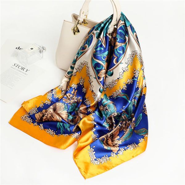 scarves luxury square silk scarf print floral 90cm*90cm shawl wrap hijab muslim headscarve bandana under suit spring summer, Blue;gray
scarves luxury square silk scarf print floral 90cm*90cm shawl wrap hijab muslim headscarve bandana under suit spring summer, Blue;gray