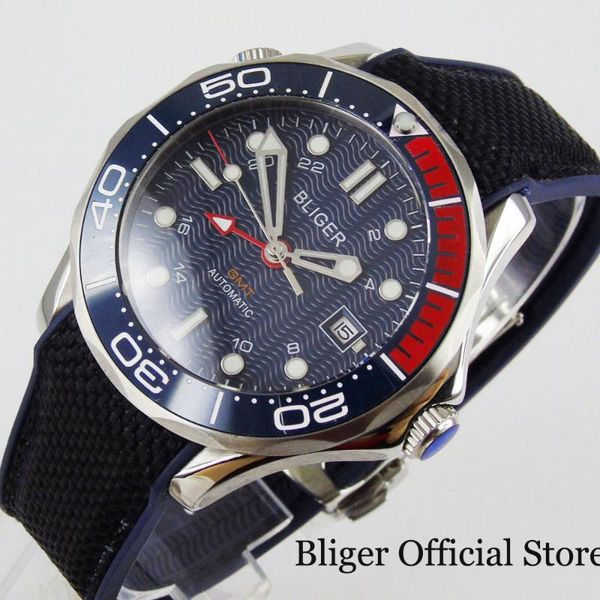 wristwatches bliger brand gmt men watch blue dial rotating bezel rubber band date window automatic movement, Slivery;brown 
wristwatches bliger brand gmt men watch blue dial rotating bezel rubber band date window automatic movement, Slivery;brown